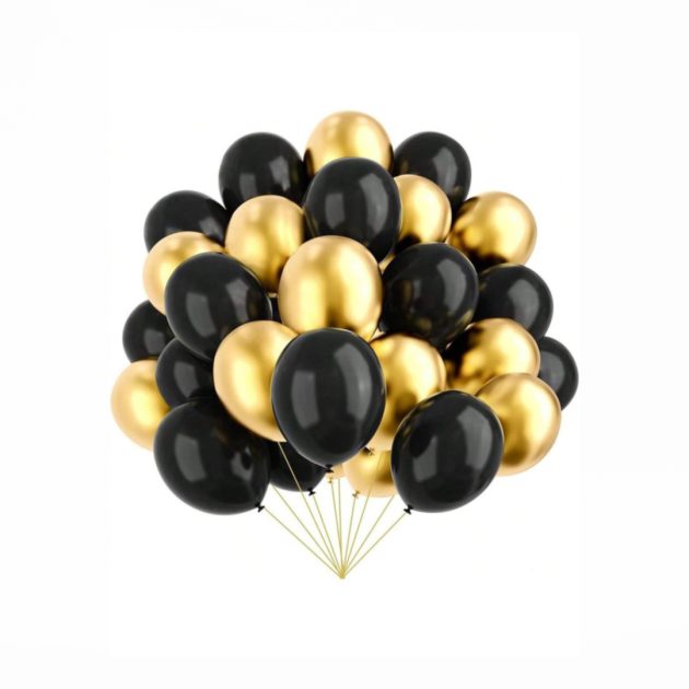 Black & Gold Helium Latex Balloons - 20pcs