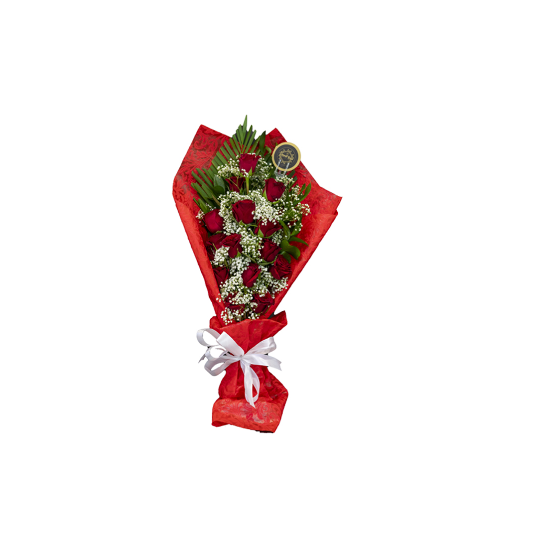 Flat red roses bouquet - 15 roses