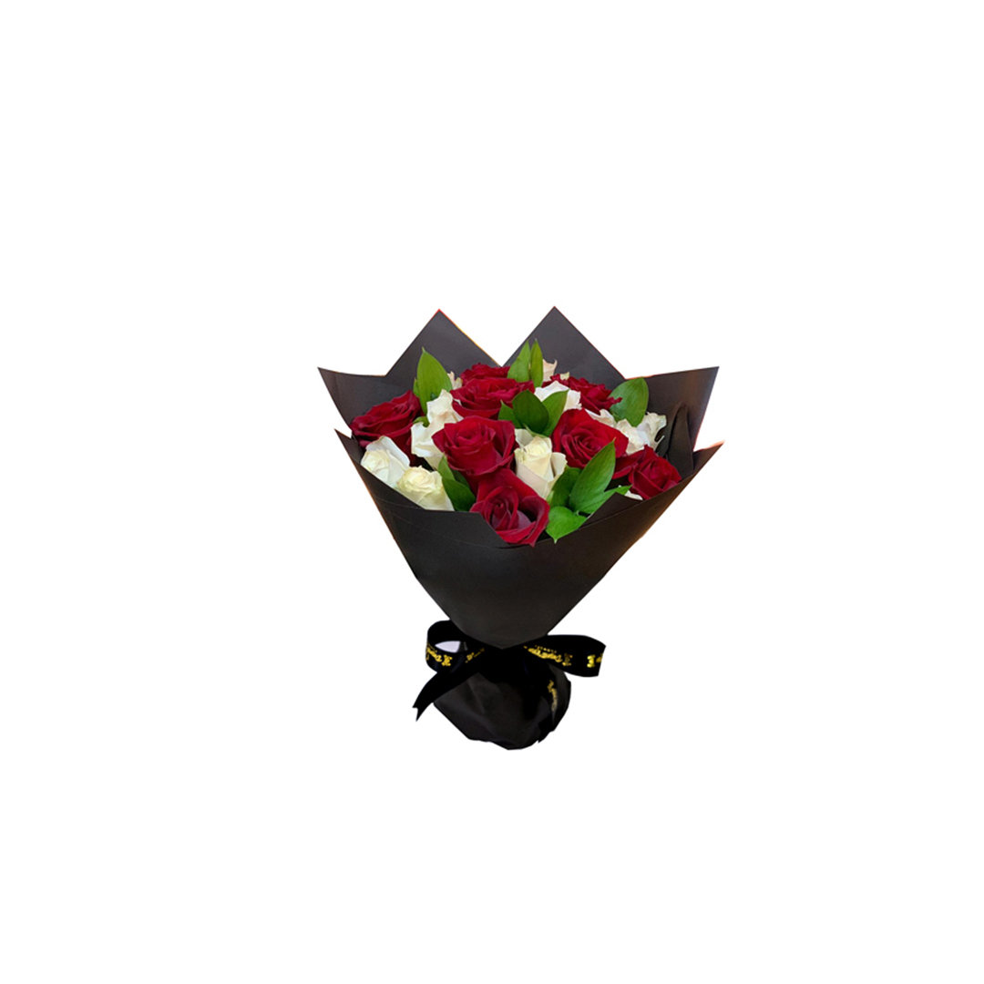 Red and White rose bouquet - 20 roses
